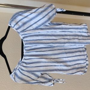 H&M boat neck blouse XS White with Blue striped details